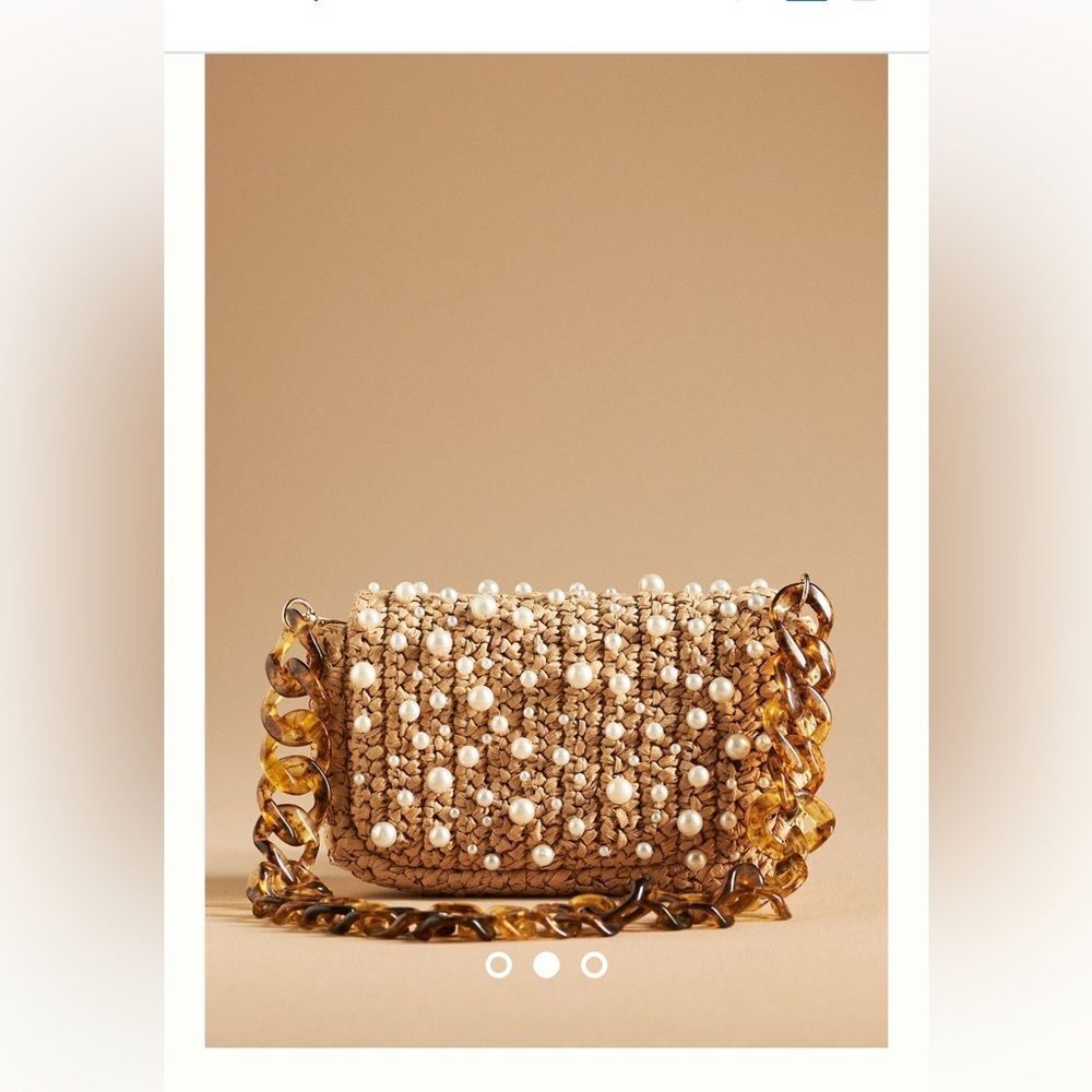 Anthropologie The Fiona Shoulder Bag: Embellished Neutral Raffia (no strap)